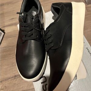 Men's Black Leather Sneakers with Cream Platform Sole